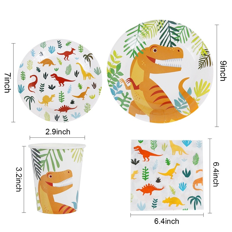 Staraise 16 Uds vajilla desechable dinosaurio tema plato de papel para fiesta/taza/servilleta para fiesta de bienvenida para el futuro bebé niños suministros de fiesta de cumpleaños