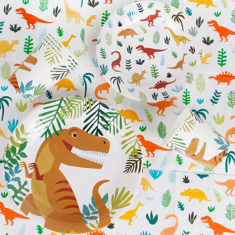 Staraise 16 Uds vajilla desechable dinosaurio tema plato de papel para fiesta/taza/servilleta para fiesta de bienvenida para el futuro bebé niños suministros de fiesta de cumpleaños