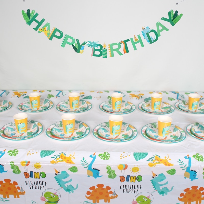 Staraise 16 Uds vajilla desechable dinosaurio tema plato de papel para fiesta/taza/servilleta para fiesta de bienvenida para el futuro bebé niños suministros de fiesta de cumpleaños