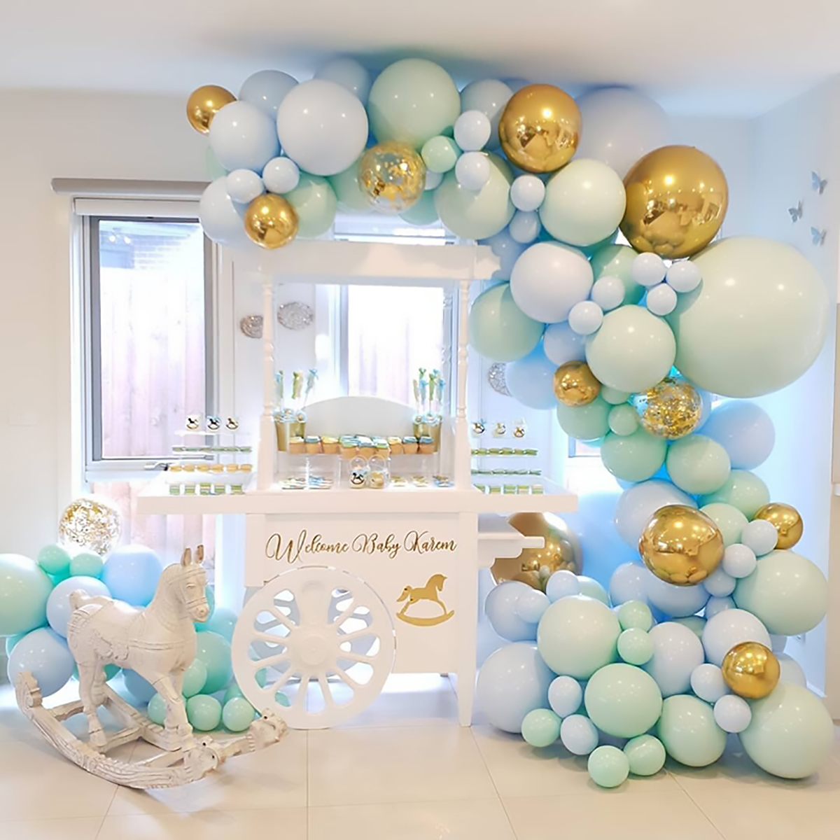Azul Macaron arco de Globos Kit Pastel Globos Garland Rosa confeti de oro Globos decoración del banquete de boda suministros de baño para bebé