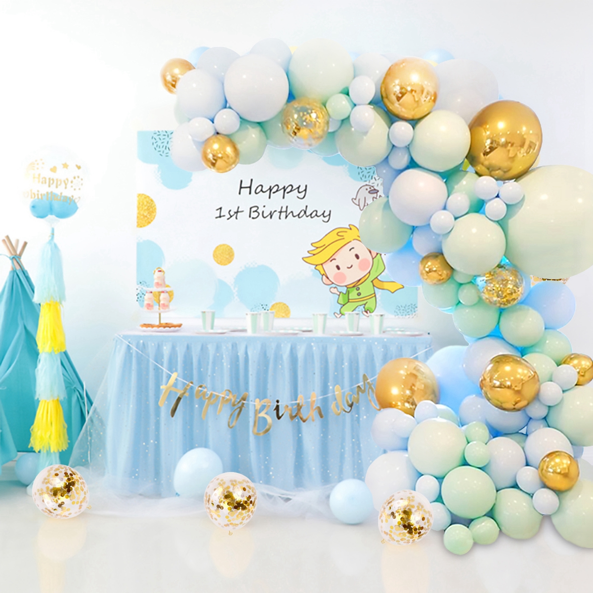 Azul Macaron arco de Globos Kit Pastel Globos Garland Rosa confeti de oro Globos decoración del banquete de boda suministros de baño para bebé