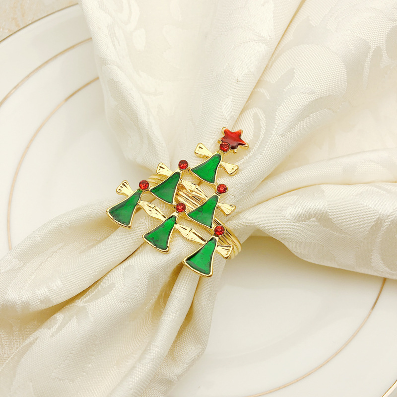 Anillo de lazo para servilleta de árbol de Navidad de gama alta de 6 uds, corona de flores, anillo para la boca, conjunto de sala de muestras de hotel, hebilla para servilleta navideñas de mesa Anillo de lazo para servilleta de árbol de Navidad de gama alta de 6 uds, corona de flores, anillo para la boca, conjunto de sala de muestras de hotel, hebilla para servilleta navideñas de mesa