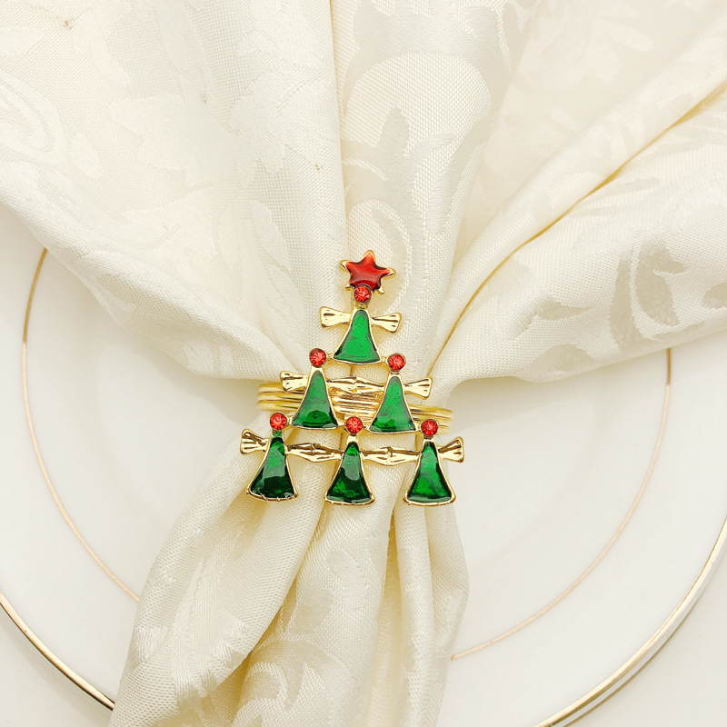 Anillo de lazo para servilleta de árbol de Navidad de gama alta de 6 uds, corona de flores, anillo para la boca, conjunto de sala de muestras de hotel, hebilla para servilleta navideñas de mesa Anillo de lazo para servilleta de árbol de Navidad de gama alta de 6 uds, corona de flores, anillo para la boca, conjunto de sala de muestras de hotel, hebilla para servilleta navideñas de mesa