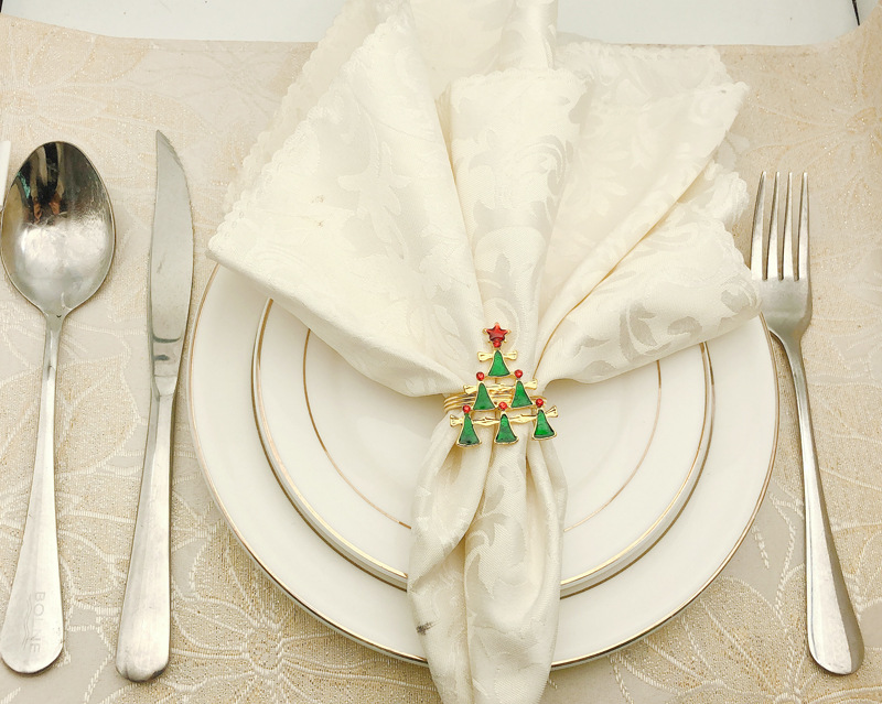 Anillo de lazo para servilleta de árbol de Navidad de gama alta de 6 uds, corona de flores, anillo para la boca, conjunto de sala de muestras de hotel, hebilla para servilleta navideñas de mesa Anillo de lazo para servilleta de árbol de Navidad de gama alta de 6 uds, corona de flores, anillo para la boca, conjunto de sala de muestras de hotel, hebilla para servilleta navideñas de mesa
