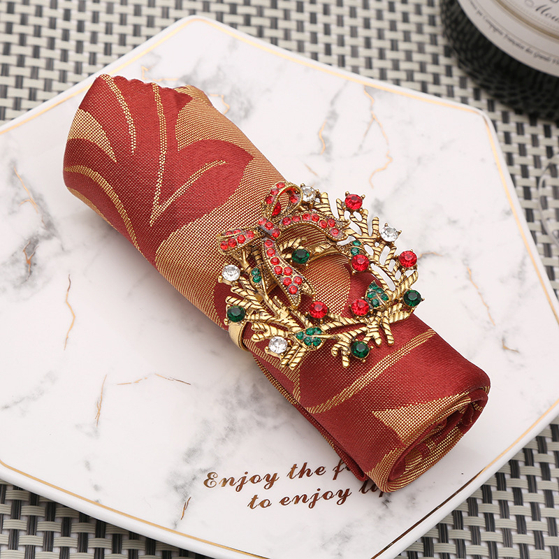 Anillo de lazo para servilleta de árbol de Navidad de gama alta de 6 uds, corona de flores, anillo para la boca, conjunto de sala de muestras de hotel, hebilla para servilleta navideñas de mesa Anillo de lazo para servilleta de árbol de Navidad de gama alta de 6 uds, corona de flores, anillo para la boca, conjunto de sala de muestras de hotel, hebilla para servilleta navideñas de mesa