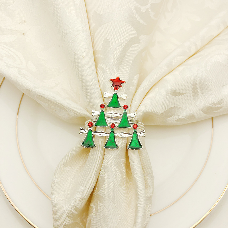 Anillo de lazo para servilleta de árbol de Navidad de gama alta de 6 uds, corona de flores, anillo para la boca, conjunto de sala de muestras de hotel, hebilla para servilleta navideñas de mesa