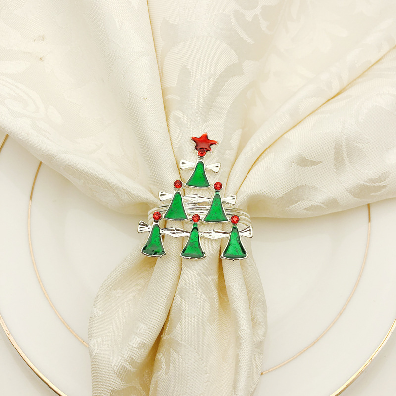 Anillo de lazo para servilleta de árbol de Navidad de gama alta de 6 uds, corona de flores, anillo para la boca, conjunto de sala de muestras de hotel, hebilla para servilleta navideñas de mesa Anillo de lazo para servilleta de árbol de Navidad de gama alta de 6 uds, corona de flores, anillo para la boca, conjunto de sala de muestras de hotel, hebilla para servilleta navideñas de mesa