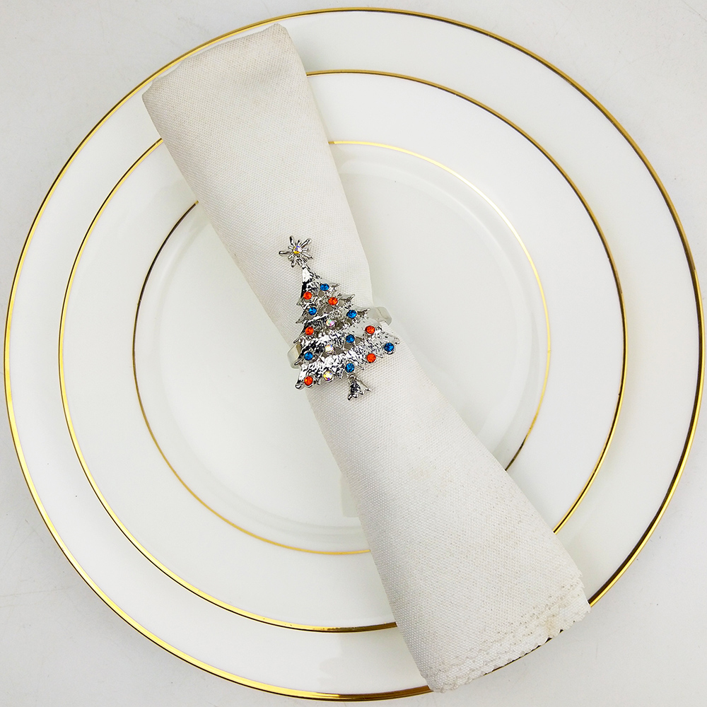 Anillo de lazo para servilleta de árbol de Navidad de gama alta de 6 uds, corona de flores, anillo para la boca, conjunto de sala de muestras de hotel, hebilla para servilleta navideñas de mesa Anillo de lazo para servilleta de árbol de Navidad de gama alta de 6 uds, corona de flores, anillo para la boca, conjunto de sala de muestras de hotel, hebilla para servilleta navideñas de mesa