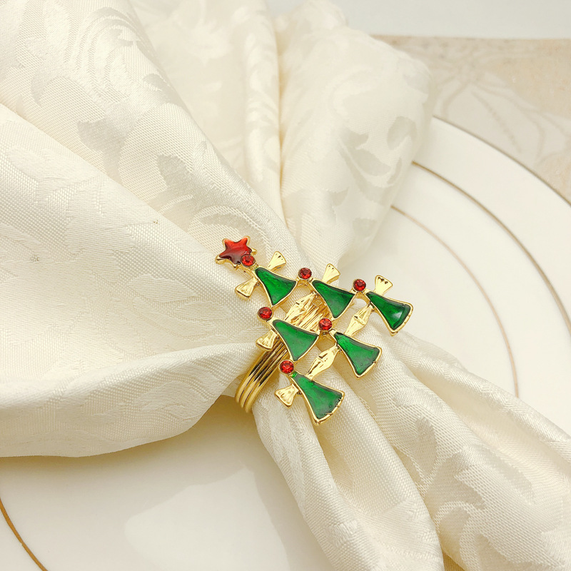 Anillo de lazo para servilleta de árbol de Navidad de gama alta de 6 uds, corona de flores, anillo para la boca, conjunto de sala de muestras de hotel, hebilla para servilleta navideñas de mesa Anillo de lazo para servilleta de árbol de Navidad de gama alta de 6 uds, corona de flores, anillo para la boca, conjunto de sala de muestras de hotel, hebilla para servilleta navideñas de mesa