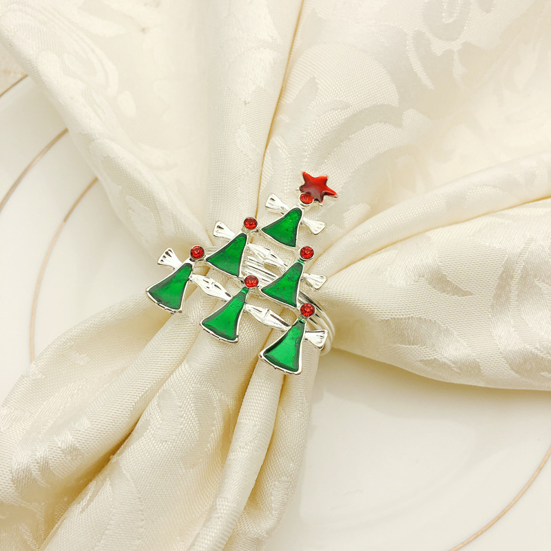 Anillo de lazo para servilleta de árbol de Navidad de gama alta de 6 uds, corona de flores, anillo para la boca, conjunto de sala de muestras de hotel, hebilla para servilleta navideñas de mesa Anillo de lazo para servilleta de árbol de Navidad de gama alta de 6 uds, corona de flores, anillo para la boca, conjunto de sala de muestras de hotel, hebilla para servilleta navideñas de mesa