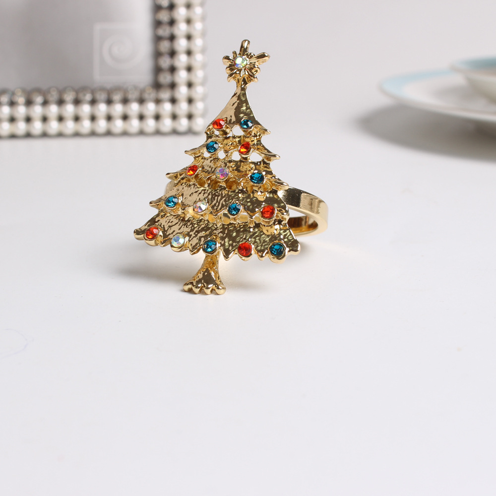 Anillo de lazo para servilleta de árbol de Navidad de gama alta de 6 uds, corona de flores, anillo para la boca, conjunto de sala de muestras de hotel, hebilla para servilleta navideñas de mesa Anillo de lazo para servilleta de árbol de Navidad de gama alta de 6 uds, corona de flores, anillo para la boca, conjunto de sala de muestras de hotel, hebilla para servilleta navideñas de mesa