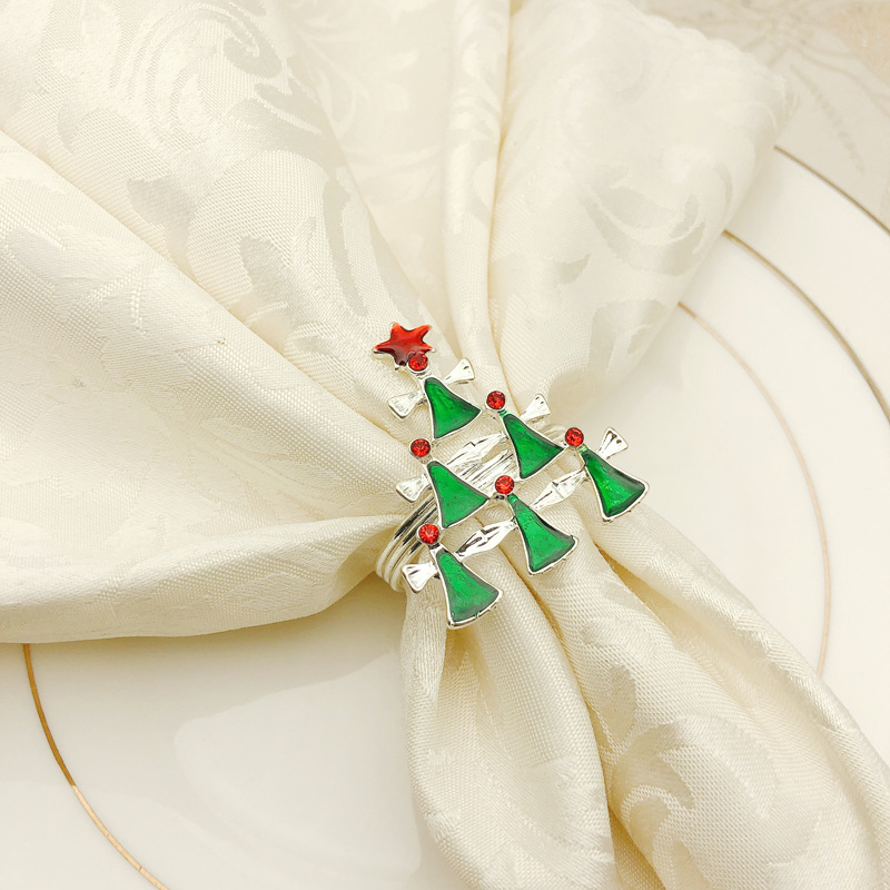 Anillo de lazo para servilleta de árbol de Navidad de gama alta de 6 uds, corona de flores, anillo para la boca, conjunto de sala de muestras de hotel, hebilla para servilleta navideñas de mesa