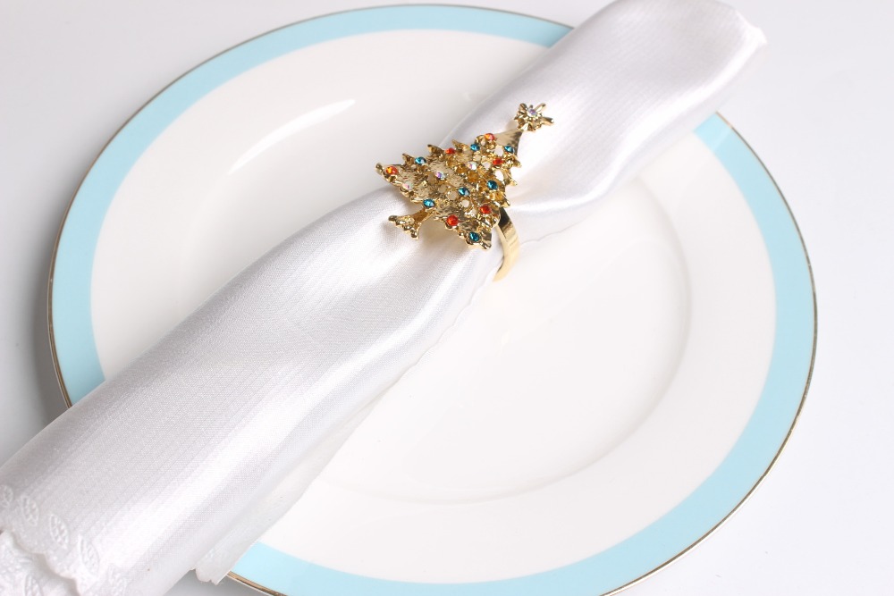 Anillo de lazo para servilleta de árbol de Navidad de gama alta de 6 uds, corona de flores, anillo para la boca, conjunto de sala de muestras de hotel, hebilla para servilleta navideñas de mesa Anillo de lazo para servilleta de árbol de Navidad de gama alta de 6 uds, corona de flores, anillo para la boca, conjunto de sala de muestras de hotel, hebilla para servilleta navideñas de mesa