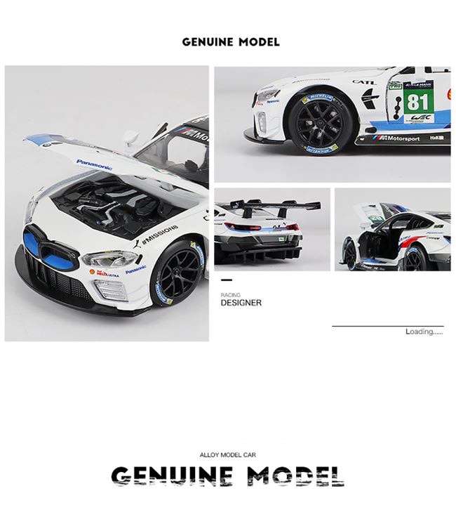 Coche de carreras ligero y con sonido para niños, juguete educativo a escala 1:32, modelo de juguete de Metal fundido a presión, GTE Le Mans de 2018 BMW-M8, regalo para niños
