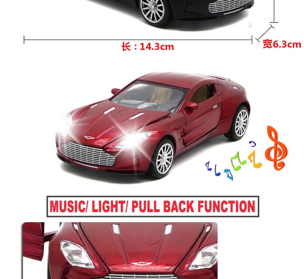 Aston Martin One-77 coches de juguete de Metal, 1/32 modelo de escala fundida, regalo para niños con función de extracción trasera/música/luz/puerta de apertura