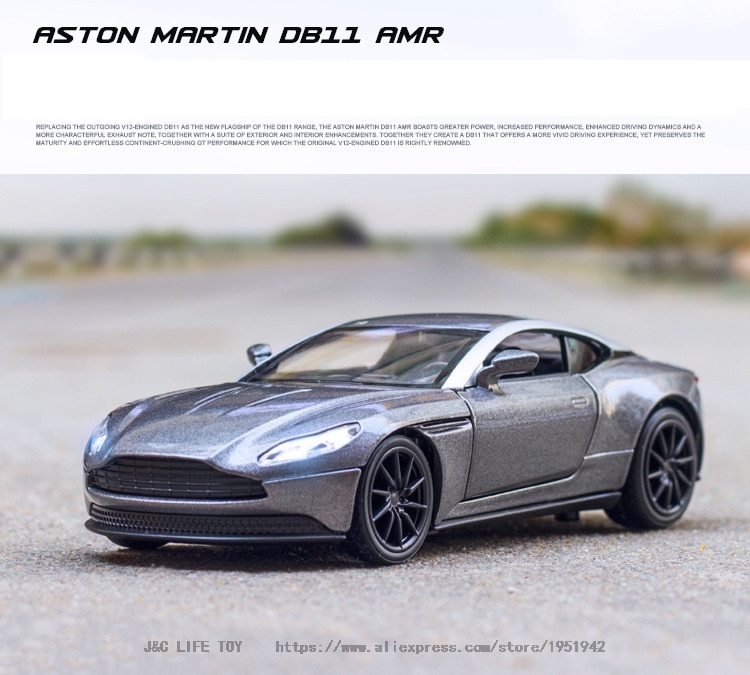 ASTON MARTIN DB11 AMR-coches de juguete de Metal para niños, coches de juguete de simulación alta, escala 1:32