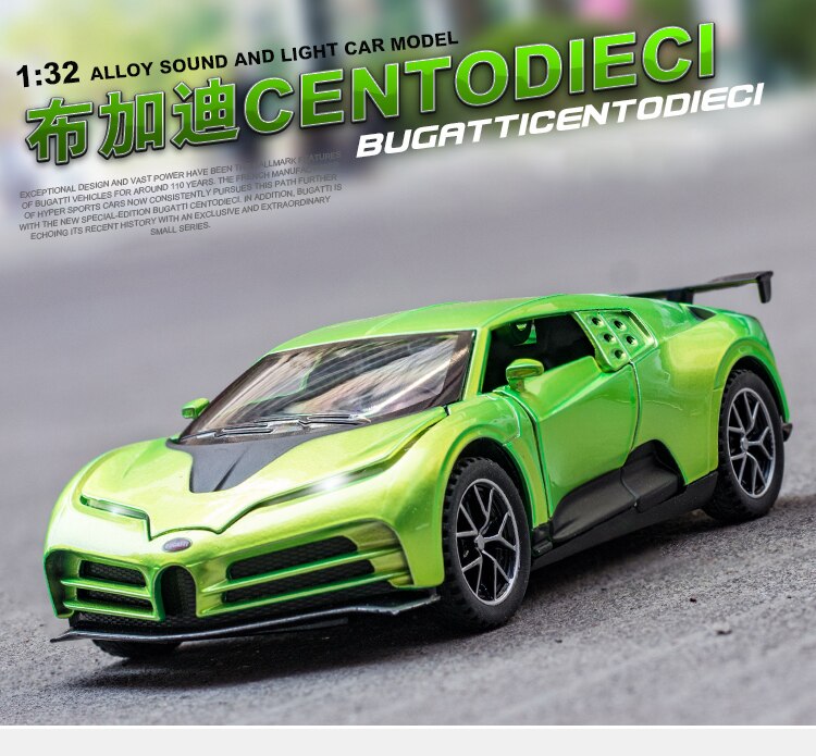Bugatti centodievi fundido a presión coche en miniatura de aleación edición de aniversario, juguetes coleccionables para niños, envío gratis, 1:32