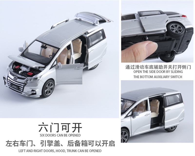 Honda Odyssey-Coche de juguete de aleación fundido a presión, modelo de coche de juguete, sonido de simulación, ligero, con visión trasera, 1/32