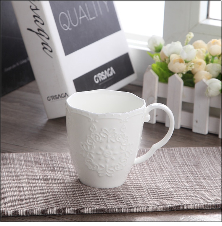 Tazas de nieve bonitas de porcelana en relieve blanco de 300ml, nespresso copo taza de café, tazas divertidas de cerámica regalo de Navidad, taza de taza para café