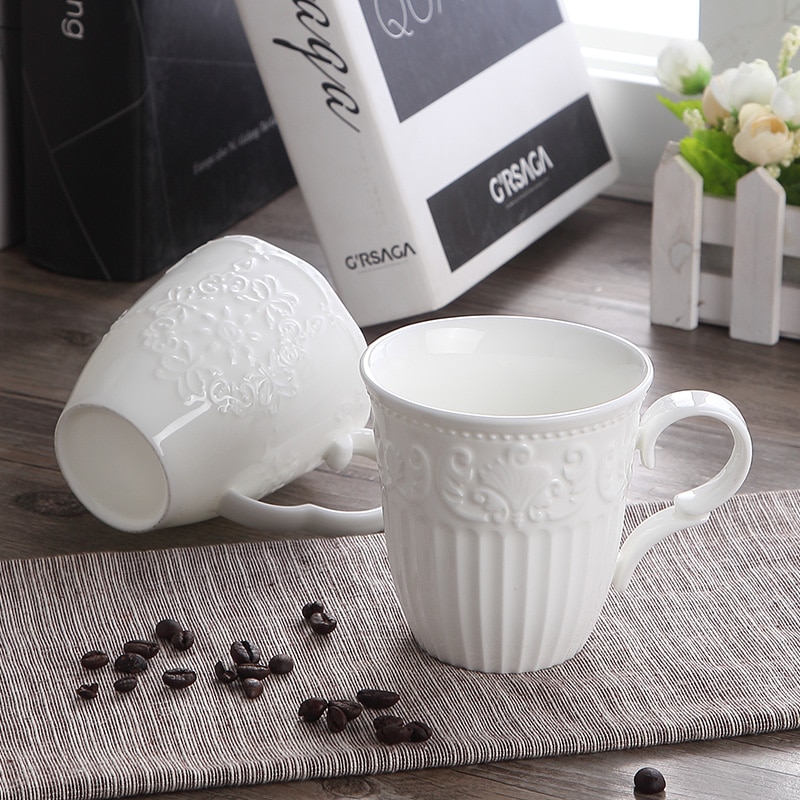 Tazas de nieve bonitas de porcelana en relieve blanco de 300ml, nespresso copo taza de café, tazas divertidas de cerámica regalo de Navidad, taza de taza para café