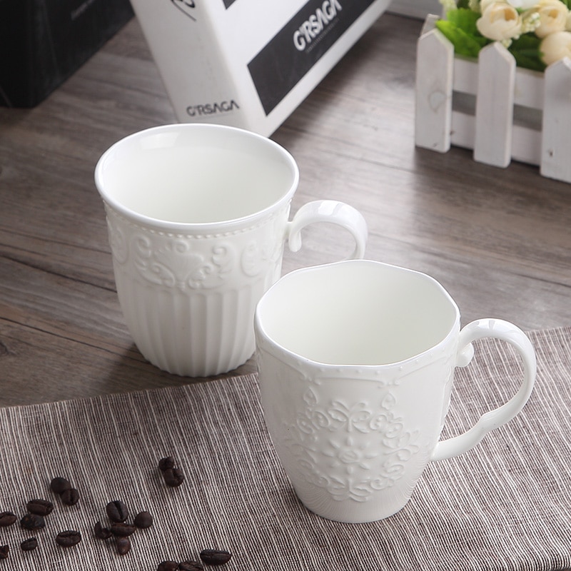 Tazas de nieve bonitas de porcelana en relieve blanco de 300ml, nespresso copo taza de café, tazas divertidas de cerámica regalo de Navidad, taza de taza para café
