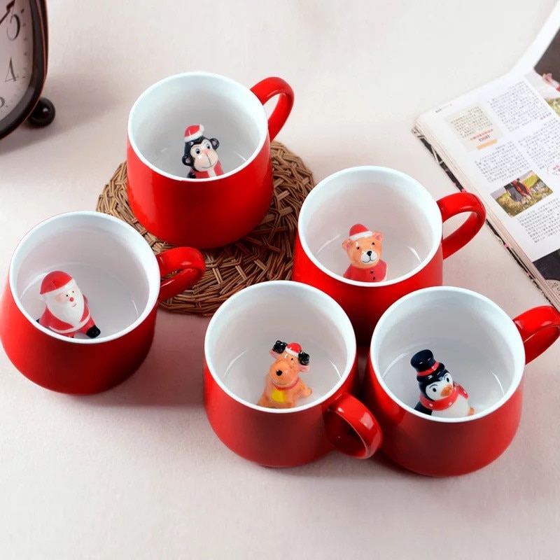 Taza de Navidad para café, leche, desayuno, muñeco de nieve, taza de té de cerámica, Animal de dibujos animados 3D, regalo de Navidad, taza de agua, vasos de oficina