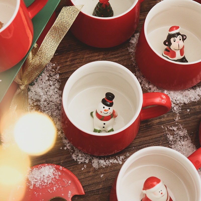 Taza de Navidad para café, leche, desayuno, muñeco de nieve, taza de té de cerámica, Animal de dibujos animados 3D, regalo de Navidad, taza de agua, vasos de oficina
