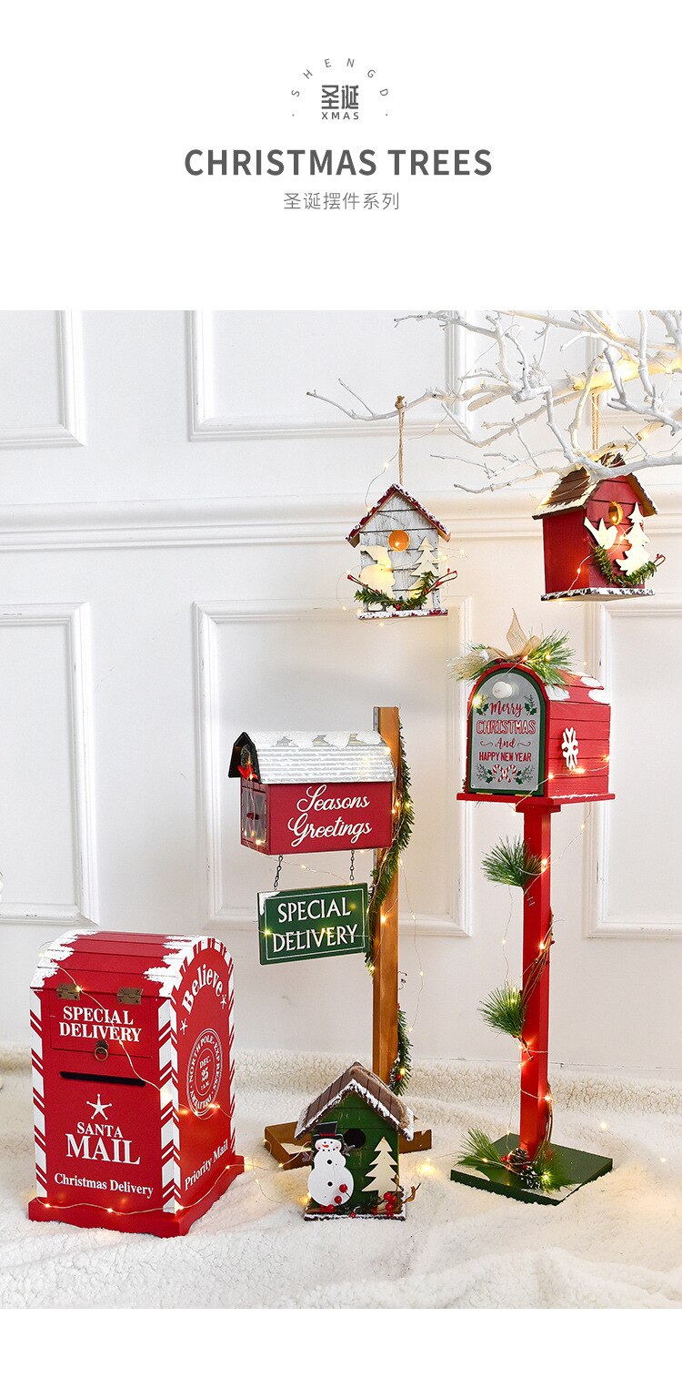 Decoración de suelo navideño, buzón para el hogar, exterior, madera, decoración para fiesta de Navidad, hecho a mano, restaurante, Hotel, accesorios de fotografía