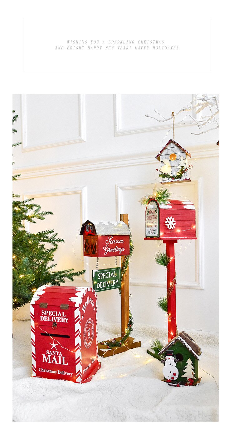Decoración de suelo navideño, buzón para el hogar, exterior, madera, decoración para fiesta de Navidad, hecho a mano, restaurante, Hotel, accesorios de fotografía