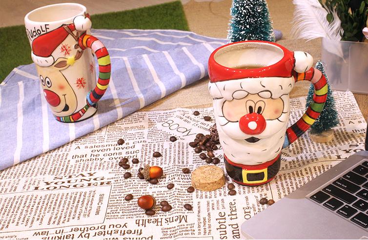Taza de cerámica navideña de alce, regalo de Navidad, pareja de tazas de 600ml de gran capacidad, taza de agua café de oficina con tapa, cuchara
