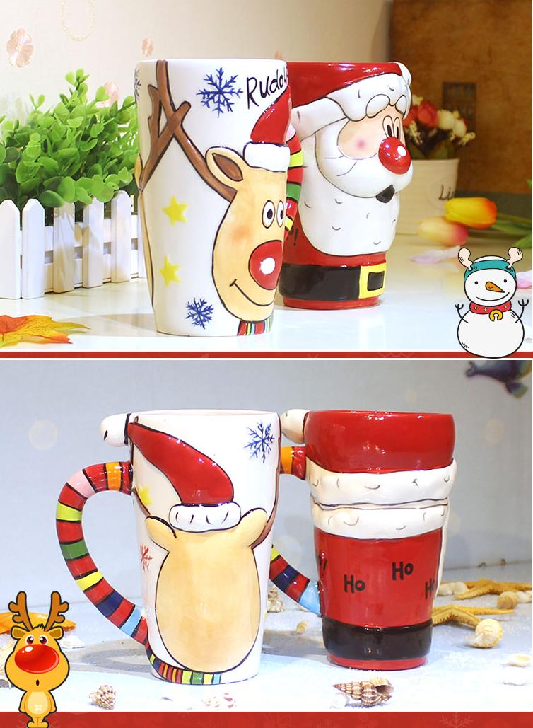 Taza de cerámica navideña de alce, regalo de Navidad, pareja de tazas de 600ml de gran capacidad, taza de agua café de oficina con tapa, cuchara