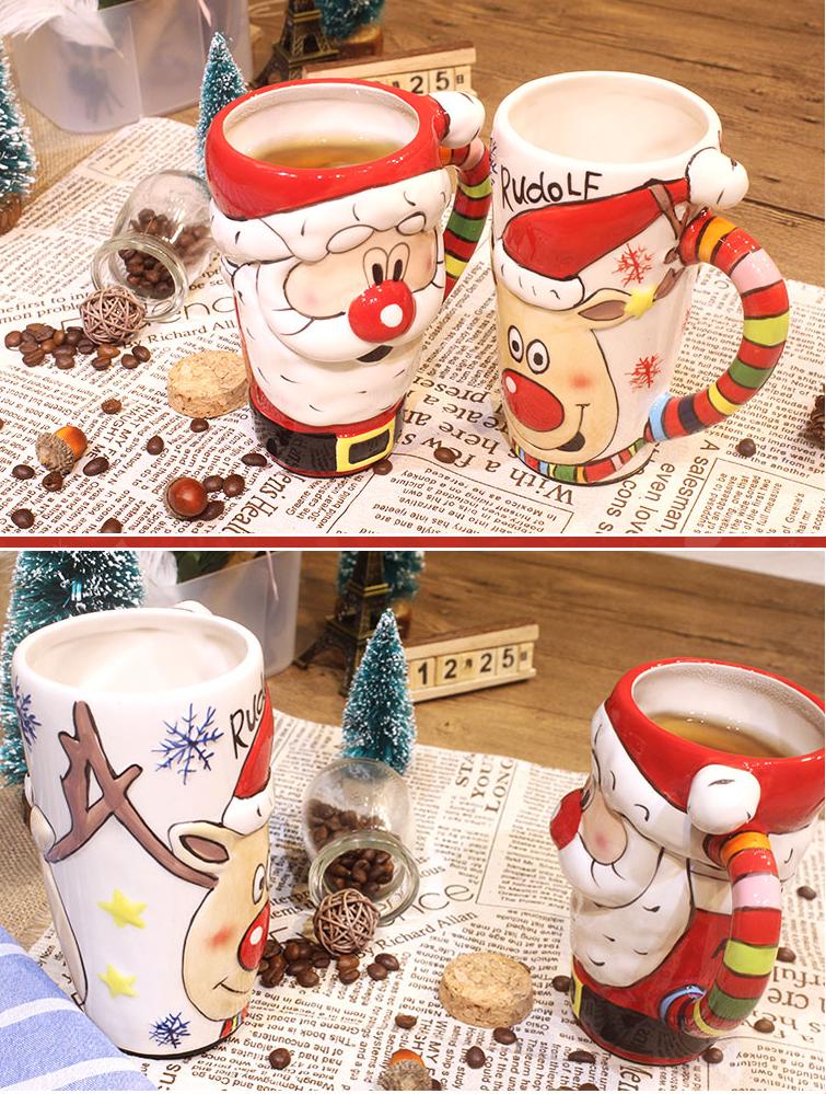 Taza de cerámica navideña de alce, regalo de Navidad, pareja de tazas de 600ml de gran capacidad, taza de agua café de oficina con tapa, cuchara Taza de cerámica navideña de alce, regalo de Navidad, pareja de tazas de 600ml de gran capacidad, taza de agua café de oficina con tapa, cuchara