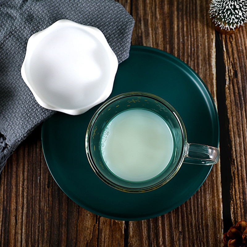 Taza bonita de árbol de Navidad, tazas de café de cristal de doble pared con tapa de silocono, estrella de copo de nieve, regalo de Navidad, vino, té, leche, vaso de agua