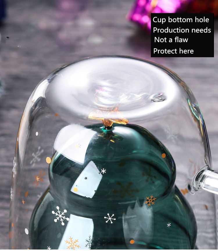 Taza bonita de árbol de Navidad, tazas de café de cristal de doble pared con tapa de silocono, estrella de copo de nieve, regalo de Navidad, vino, té, leche, vaso de agua