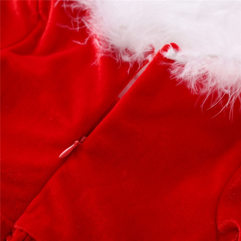 Vestido de forro polar para niñas pequeñas, falda de cintura alta de manga larga con cuello redondo y cremallera trasera, vestidos con estampado de Santa 6M-4Y