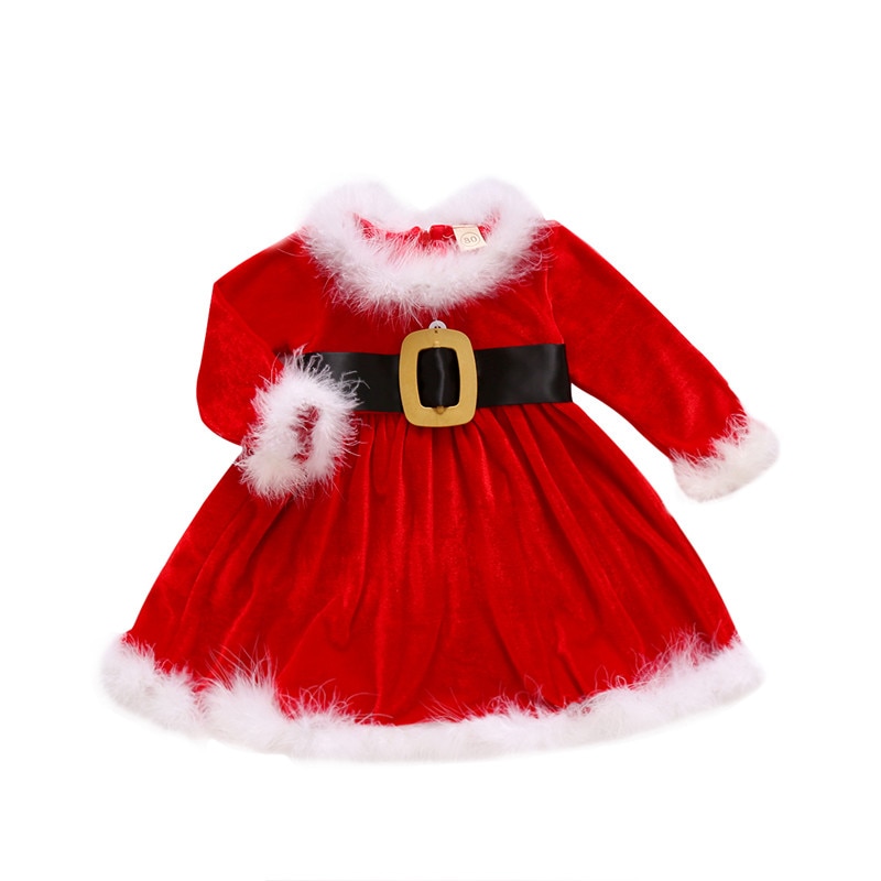 Vestido de forro polar para niñas pequeñas, falda de cintura alta de manga larga con cuello redondo y cremallera trasera, vestidos con estampado de Santa 6M-4Y