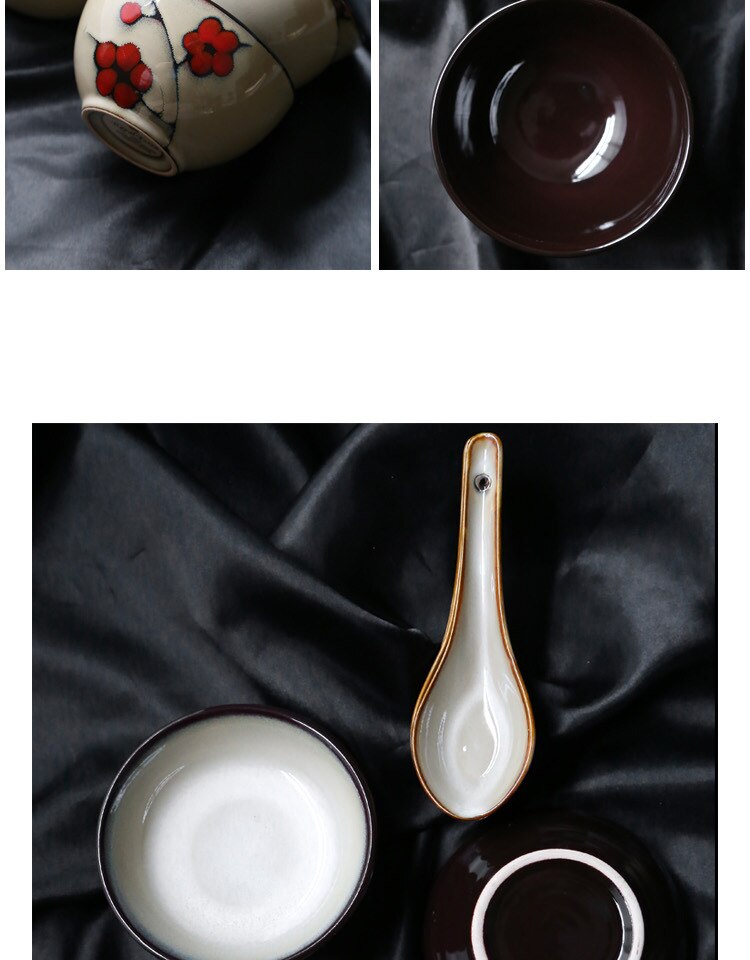 Vajilla de cerámica con flores de estilo japonés para el hogar, plato hondo de cerámica, tazón de sopa, tazón de arroz, plato de sabor de afinación pequeña
