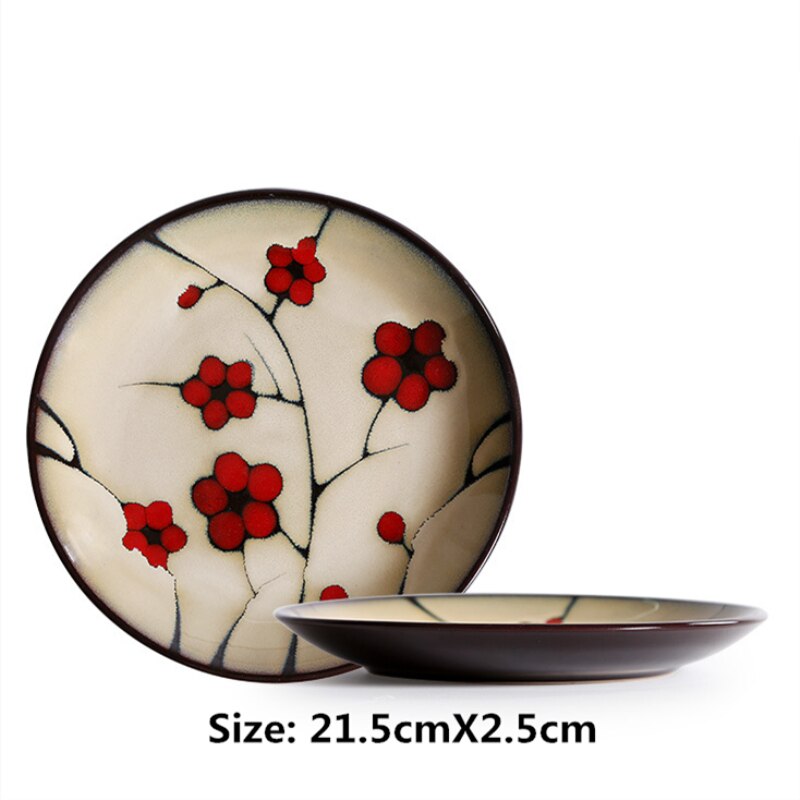 Vajilla de cerámica con flores de estilo japonés para el hogar, plato hondo de cerámica, tazón de sopa, tazón de arroz, plato de sabor de afinación pequeña