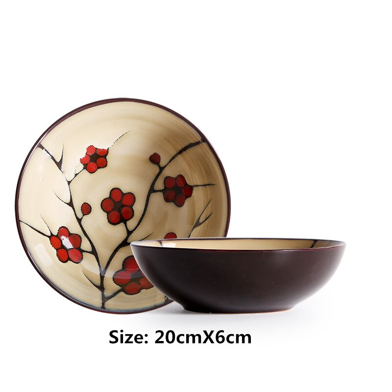 Vajilla de cerámica con flores de estilo japonés para el hogar, plato hondo de cerámica, tazón de sopa, tazón de arroz, plato de sabor de afinación pequeña