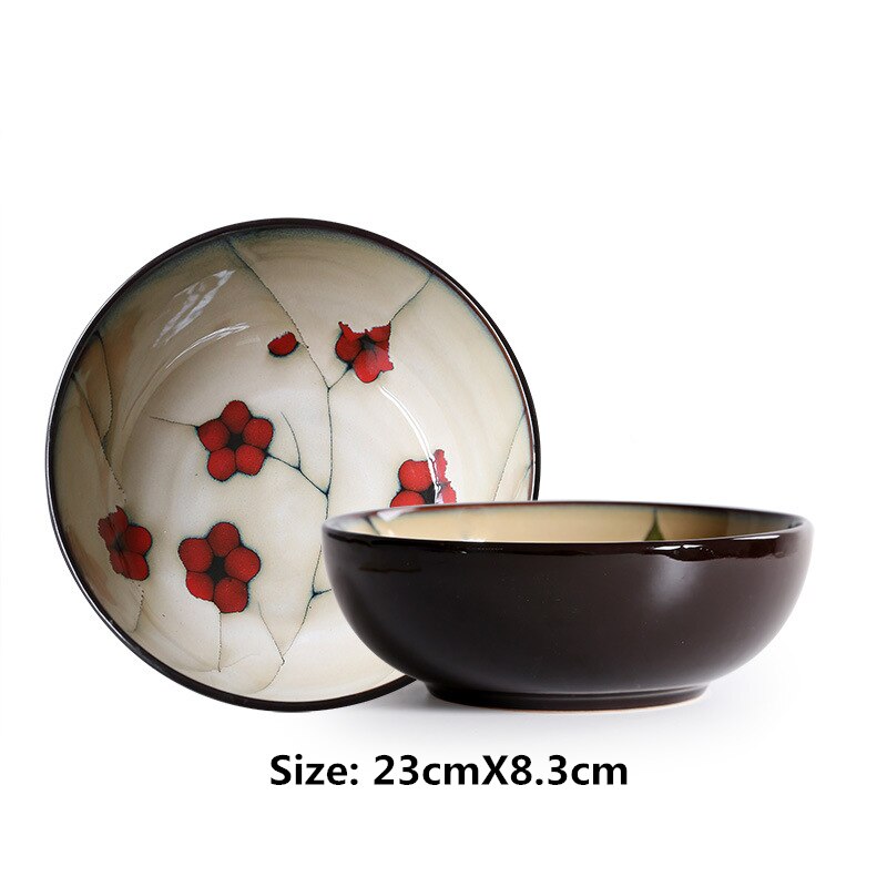 Vajilla de cerámica con flores de estilo japonés para el hogar, plato hondo de cerámica, tazón de sopa, tazón de arroz, plato de sabor de afinación pequeña