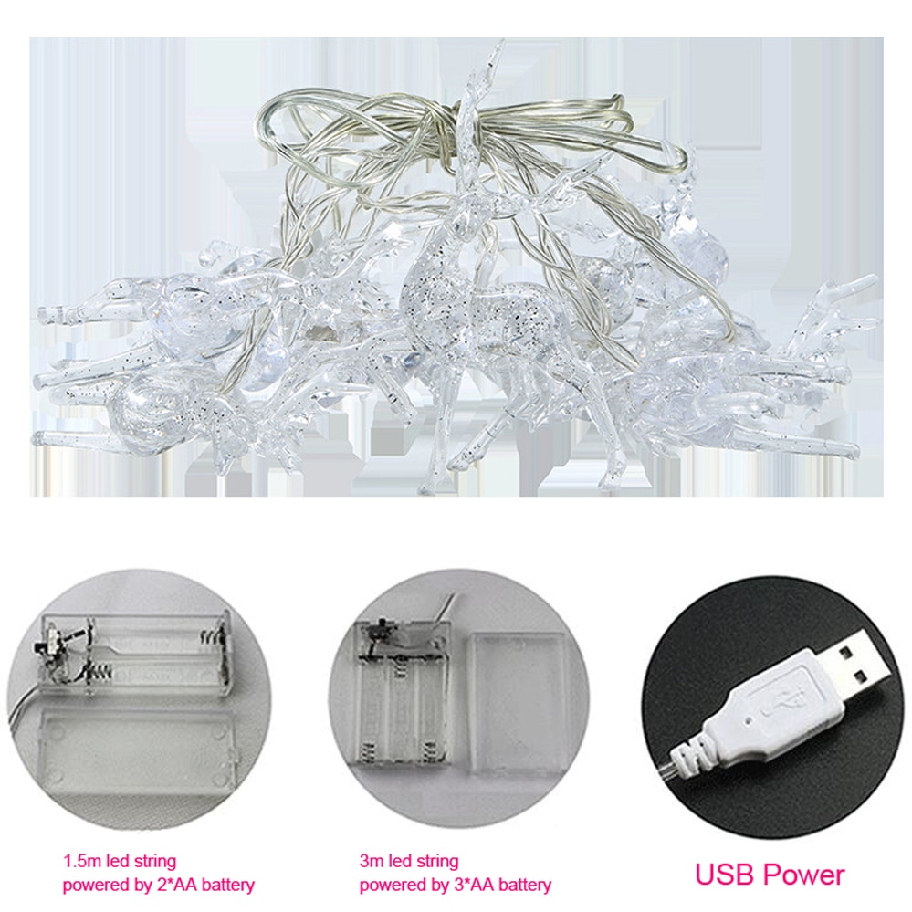 Cadena de luces LED de ciervo con batería USB para decoración de Navidad, Reno, ciervo, festivales, fiesta de Navidad, 1,5 m, 3m Cadena de luces LED de ciervo con batería USB para decoración de Navidad, Reno, ciervo, festivales, fiesta de Navidad, 1,5 m, 3m