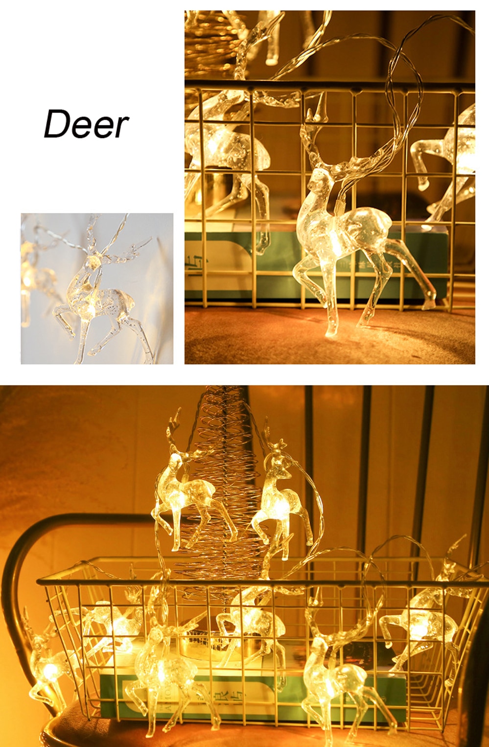 Cadena de luces LED de ciervo con batería USB para decoración de Navidad, Reno, ciervo, festivales, fiesta de Navidad, 1,5 m, 3m Cadena de luces LED de ciervo con batería USB para decoración de Navidad, Reno, ciervo, festivales, fiesta de Navidad, 1,5 m, 3m