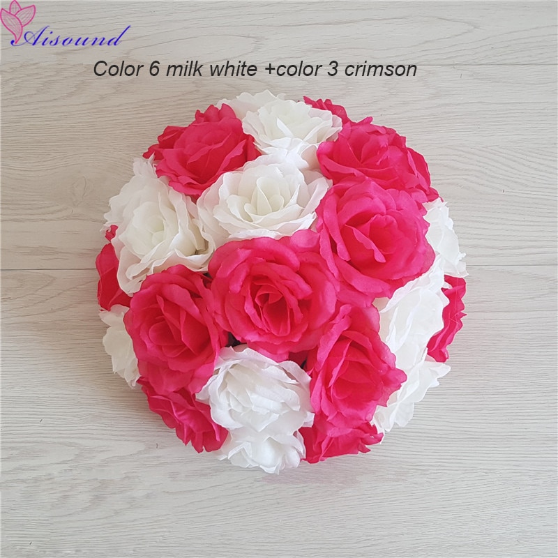 Bola Artificial de flor de rosa de seda para boda, centro de mesa de boda, pompones de beso, Fiesta de matrimonio, decoración de Año Nuevo, 1 ud.