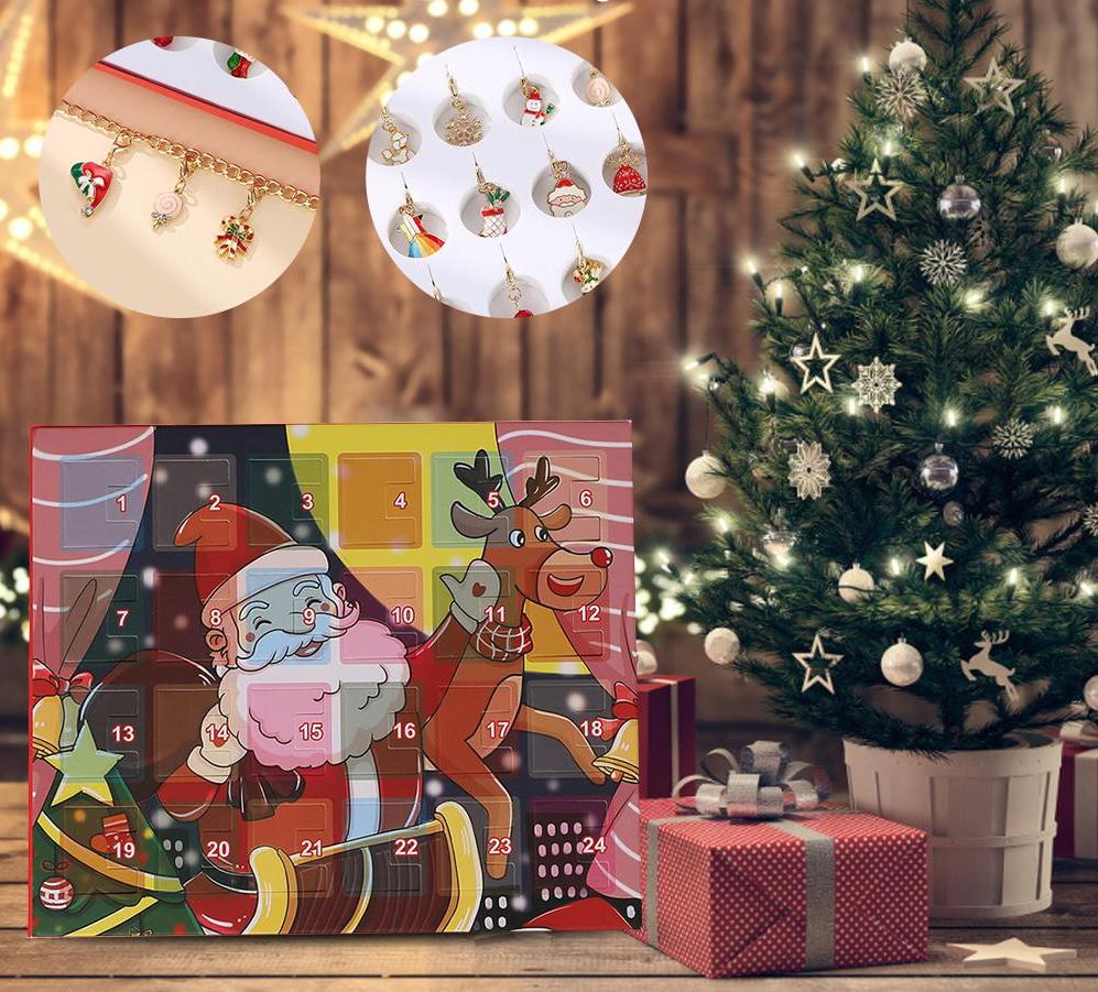 Calendario de Adviento de Navidad para niñas, joyería de moda, calendario de Adviento, pulsera de oro, collar, calendario de cuenta regresiva, caja de regalo