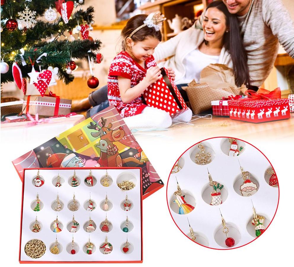 Calendario de Adviento de Navidad para niñas, joyería de moda, calendario de Adviento, pulsera de oro, collar, calendario de cuenta regresiva, caja de regalo
