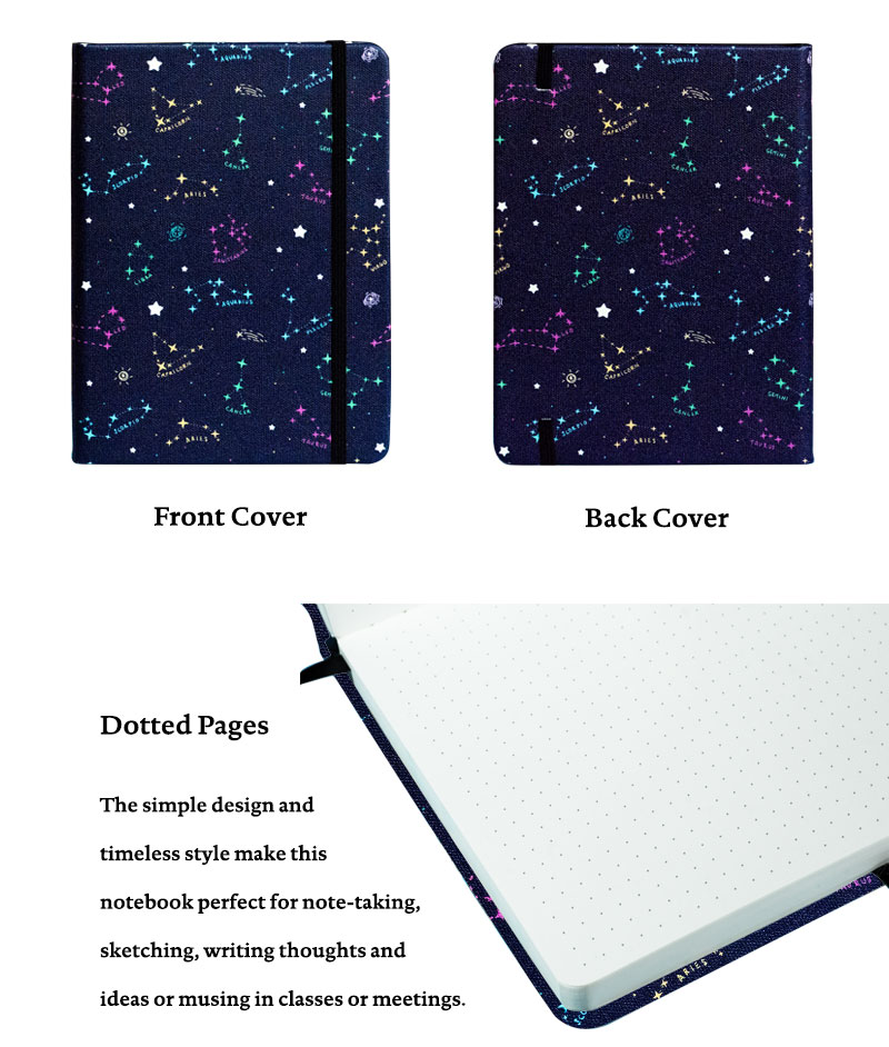 Agenda con cuadrícula punteada del zodiaco B6, cubierta dura de 160gsm, banda elástica, papel ultragrueso, planificador, diario de viaje