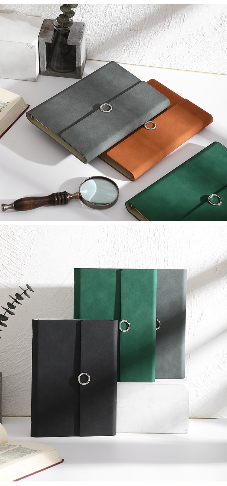 MINKYS-Cuaderno de negocios de cuero PU A5, hojas sueltas, Agenda, papel rellenable, papelería escolar creativa
