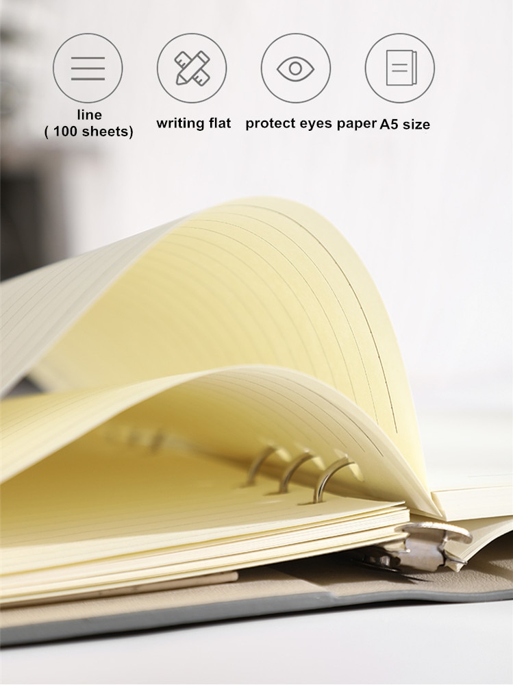 MINKYS-Cuaderno de negocios de cuero PU A5, hojas sueltas, Agenda, papel rellenable, papelería escolar creativa