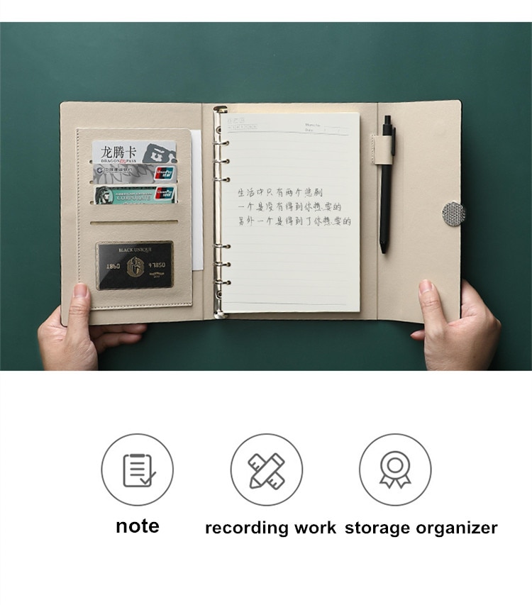 MINKYS-Cuaderno de negocios de cuero PU A5, hojas sueltas, Agenda, papel rellenable, papelería escolar creativa