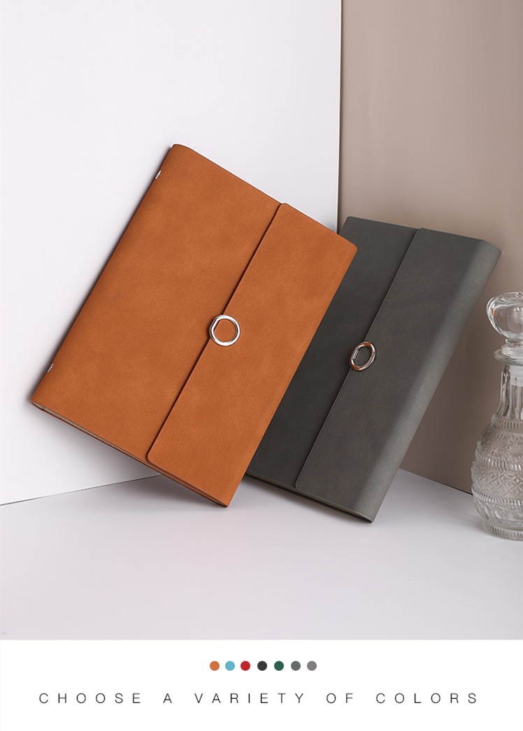 MINKYS-Cuaderno de negocios de cuero PU A5, hojas sueltas, Agenda, papel rellenable, papelería escolar creativa